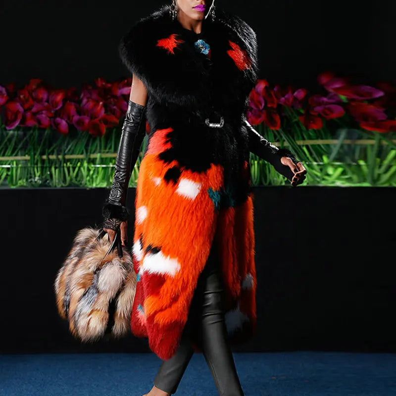 Fashion sale fox fur fabric vest fashion show jacket real fox fur coat leather grass vest young woman coat