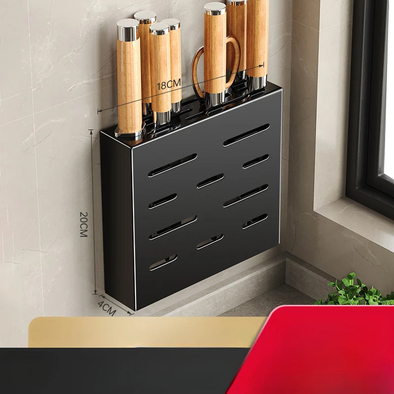 Kitchen knife storage box, knife holder, non-perforation, wall-mounted rack, kitchen items,kitchen accessories organizer