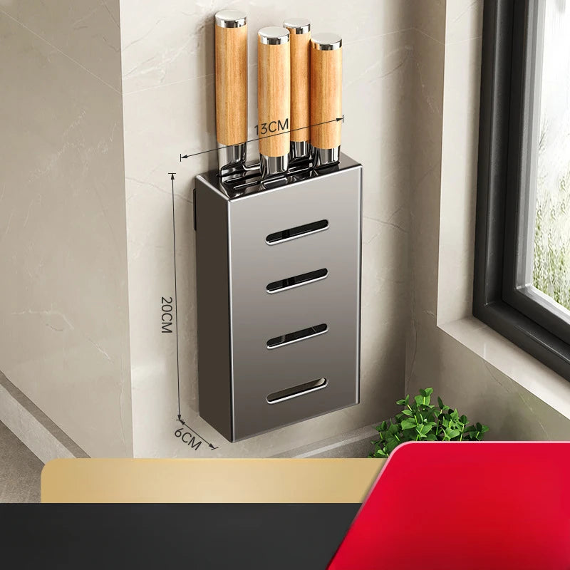 Kitchen knife storage box, knife holder, non-perforation, wall-mounted rack, kitchen items,kitchen accessories organizer