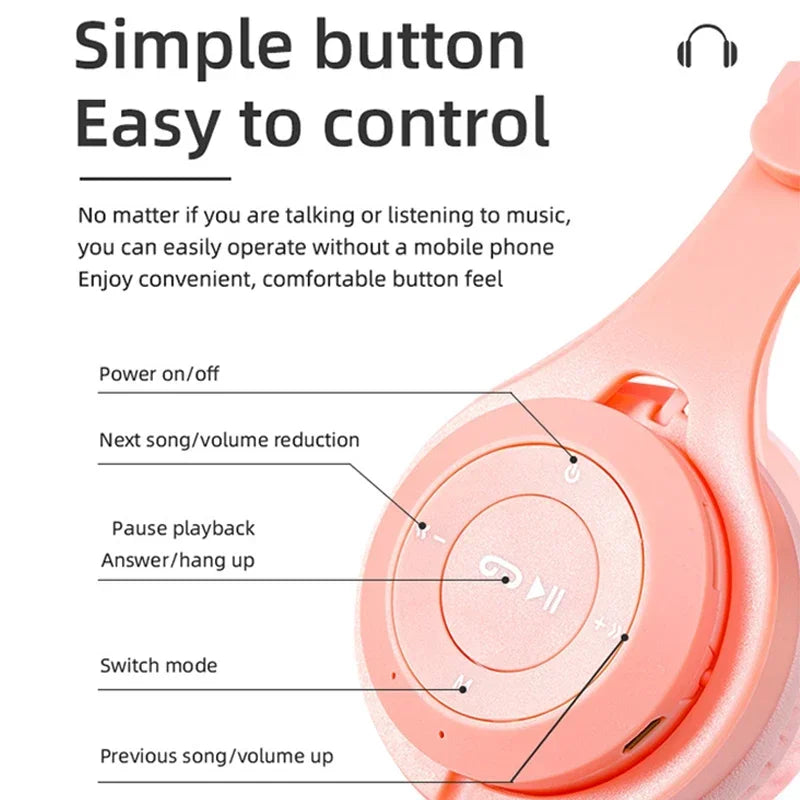 Headphones Kids Wireless Bluetooth Earphones Stereo Foldable Helmets Music Gaming Headsets Over-ear Headphones for Android ios