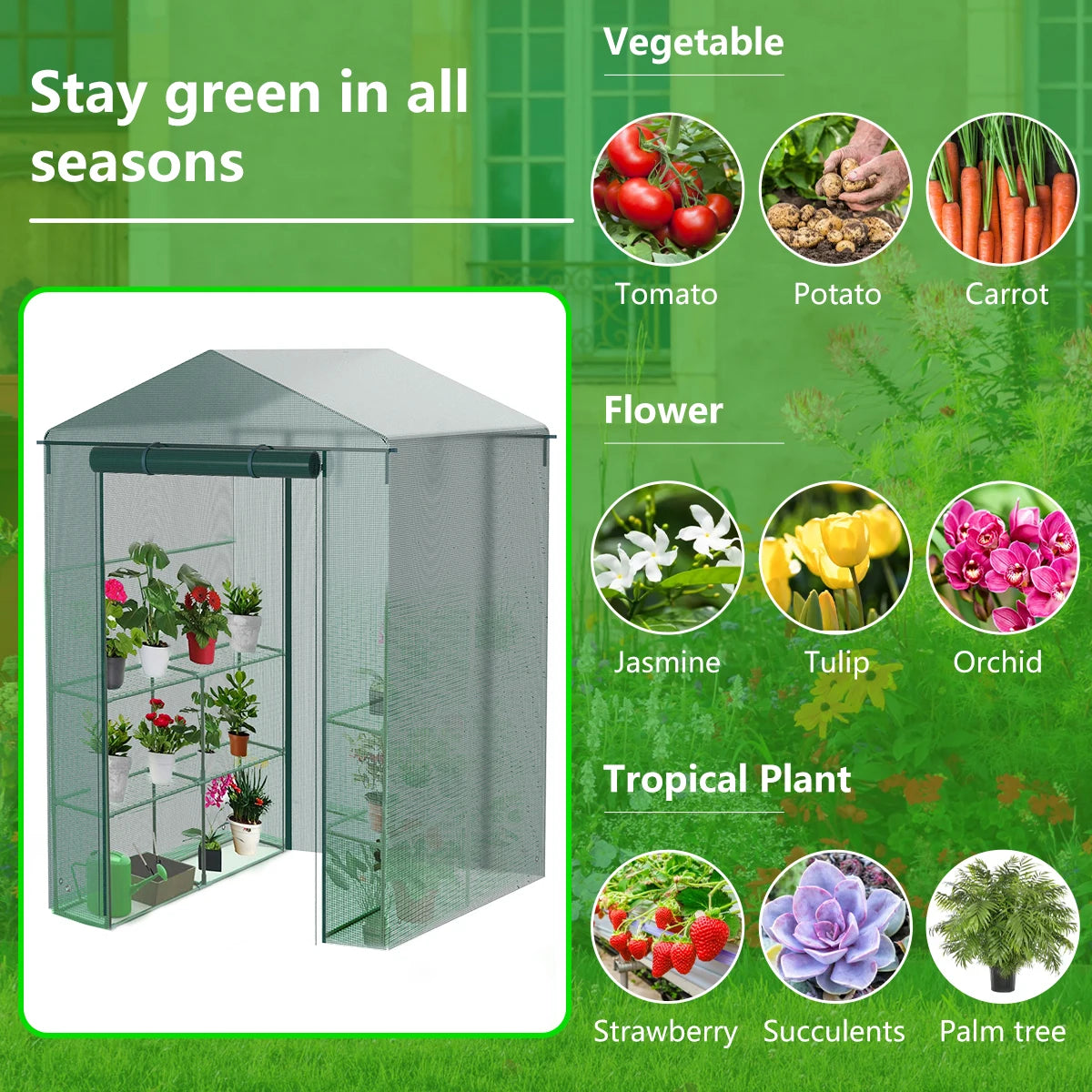 Plant Gardening Greenhouse Walk-In Greenhouse Frost-Proof Wind-Proof and Rain-Proof Greenhouse Cover for Outdoor Plant Gardening