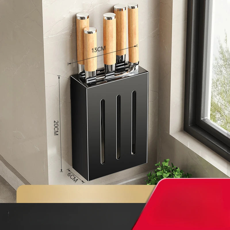 Kitchen knife storage box, knife holder, non-perforation, wall-mounted rack, kitchen items,kitchen accessories organizer