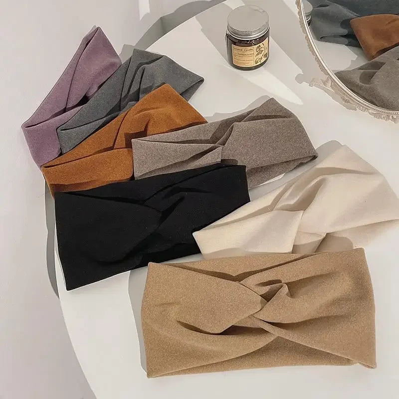 Fashion Autumn Winter Wide Edge Cross Stretch Fabric Women Girl Headband Headpiece Turban Bandage Hair Accessories Headwear