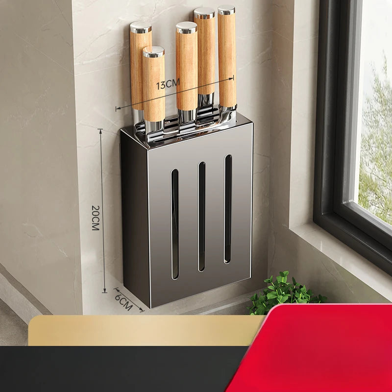 Kitchen knife storage box, knife holder, non-perforation, wall-mounted rack, kitchen items,kitchen accessories organizer