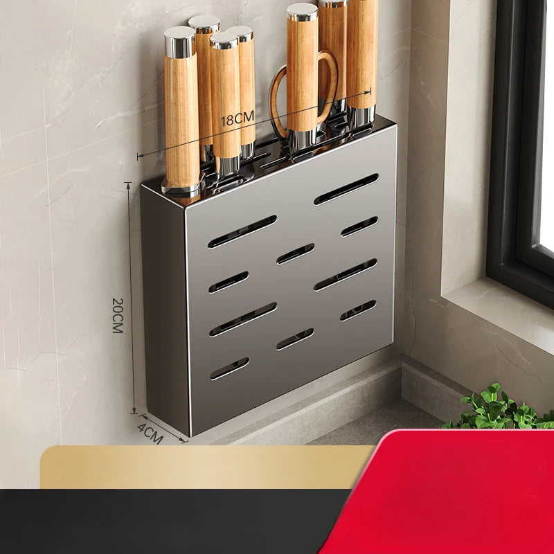 Kitchen knife storage box, knife holder, non-perforation, wall-mounted rack, kitchen items,kitchen accessories organizer