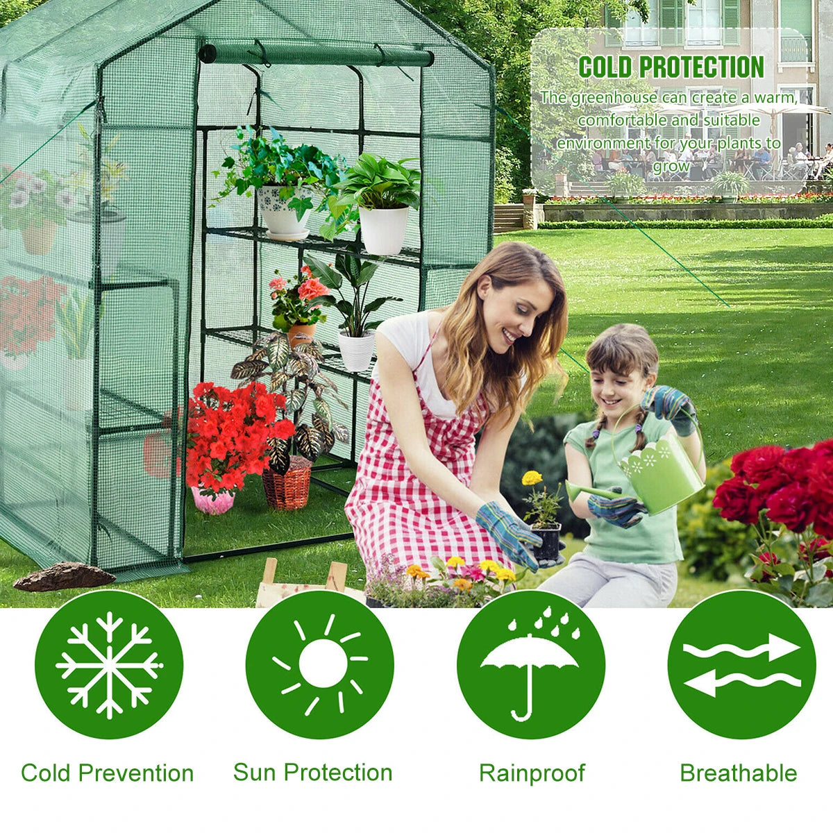 Plant Gardening Greenhouse Walk-In Greenhouse Frost-Proof Wind-Proof and Rain-Proof Greenhouse Cover for Outdoor Plant Gardening