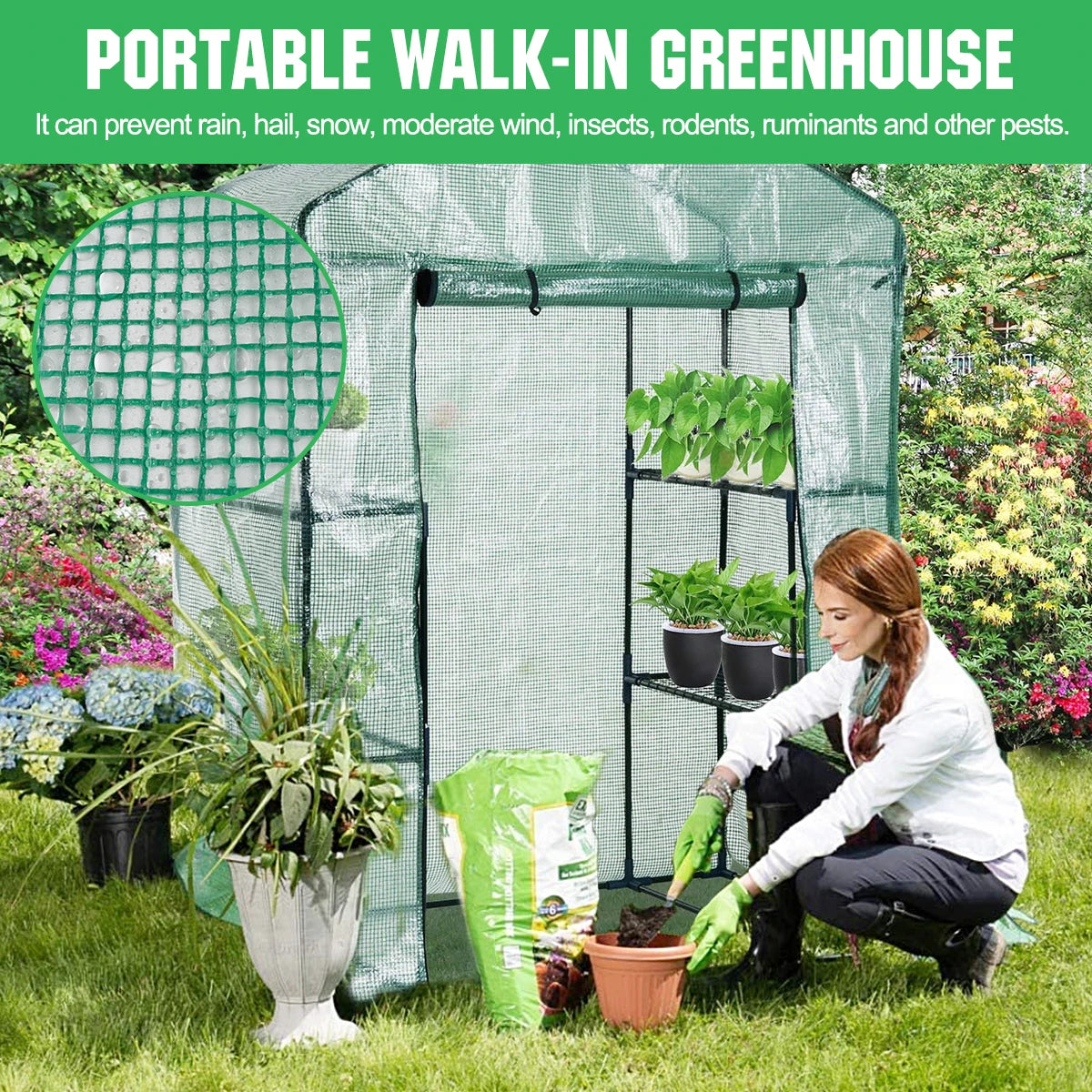 Plant Gardening Greenhouse Walk-In Greenhouse Frost-Proof Wind-Proof and Rain-Proof Greenhouse Cover for Outdoor Plant Gardening