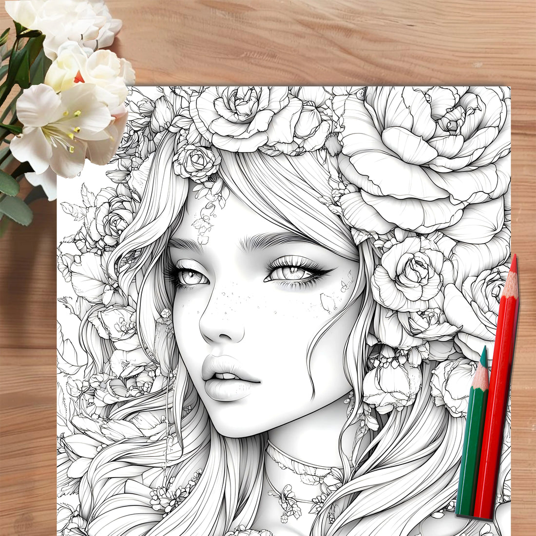 Adult Picture Book: Beautiful Women in Bloom for Makeup Practice with Detailed Portraits and Coloring Pencil Techniques