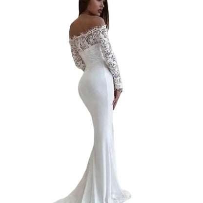 Fashion Female French Wedding Dress Sexy  Elegant Lace Evening Dresses Long Vestidos Summer Dress Sexy Dress Women