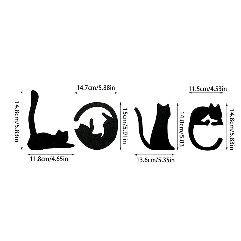 Black Cat Wall Decor, Love Themed Cat Wall Art For Living Room, Bedroom, Kitchen, Wooden Cat Home Decorations For Cat Lovers