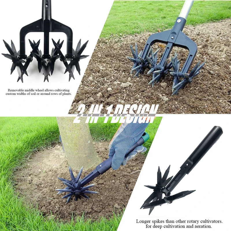 Garden Rotary Tiller, Manual Hand Tool for Soil Loaning &amp; Ventilation, Wear Resistant Cultivator for Autumn Fall Gardening Care