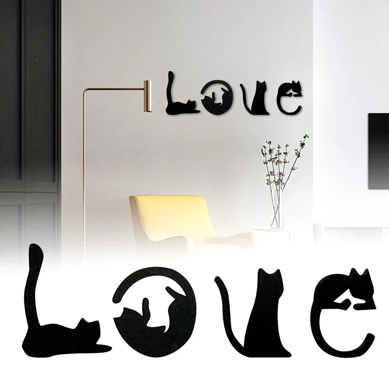 Black Cat Wall Decor, Love Themed Cat Wall Art For Living Room, Bedroom, Kitchen, Wooden Cat Home Decorations For Cat Lovers