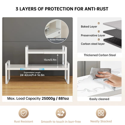 Kitchen Storage Rack under the Sink, Layered Shelf in the Cabinet, Countertop, Extendable Cabinet, Dish Storage Rack for Home Use