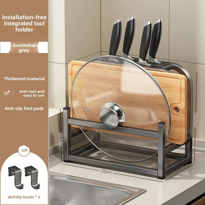 Kitchen knife holder, storage rack, multifunctional kitchen knife cutting board, pot cover integrated storage rack, countertop