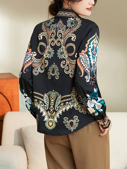 Fashion France style ladies shirts New elegant Women Blouses Fashion printed Long Sleeve Button-Down Tops blusa mujer