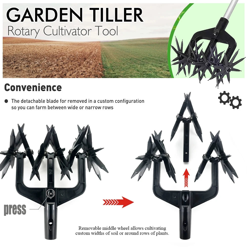 Garden Rotary Tiller, Manual Hand Tool for Soil Loaning &amp; Ventilation, Wear Resistant Cultivator for Autumn Fall Gardening Care