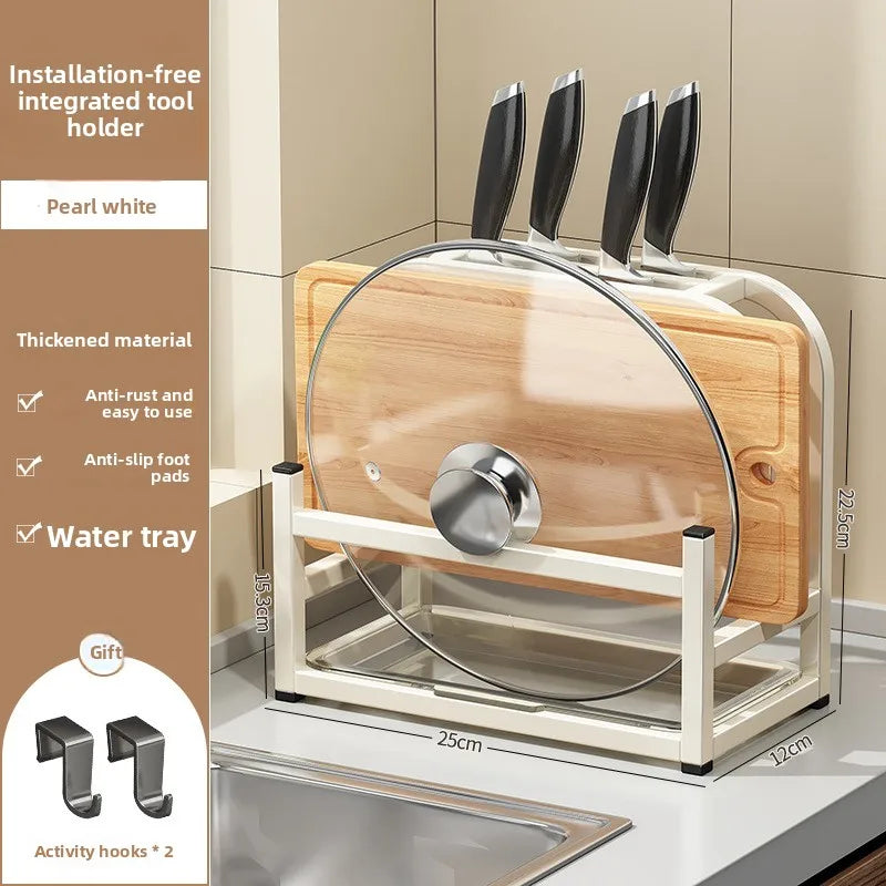 Kitchen knife holder, storage rack, multifunctional kitchen knife cutting board, pot cover integrated storage rack, countertop
