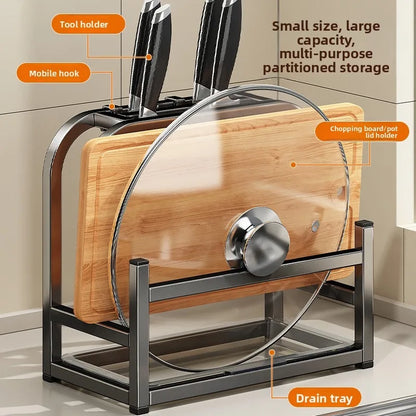 Kitchen knife holder, storage rack, multifunctional kitchen knife cutting board, pot cover integrated storage rack, countertop