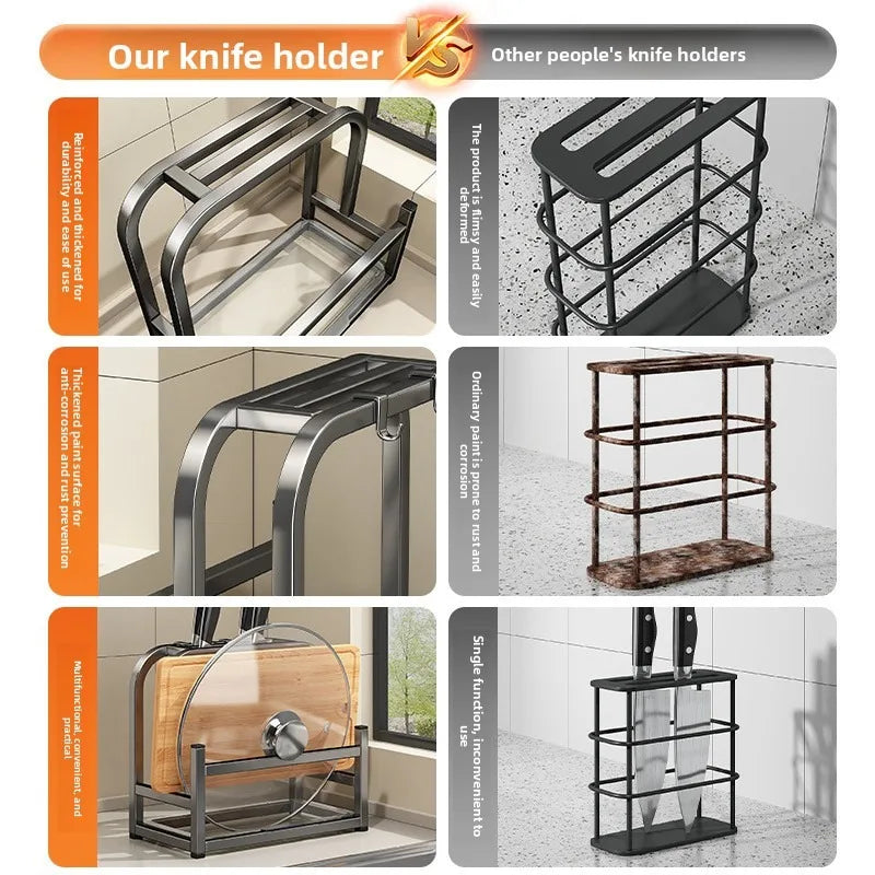 Kitchen knife holder, storage rack, multifunctional kitchen knife cutting board, pot cover integrated storage rack, countertop