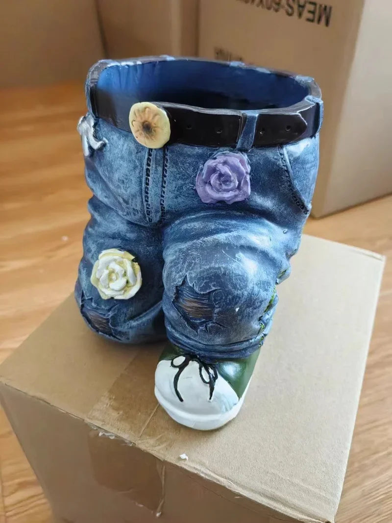 Garden Art Jeans Garden Decoration Ornament Flower Pot Resin Handicraft Garden Design Planting Flower Pot Carving
