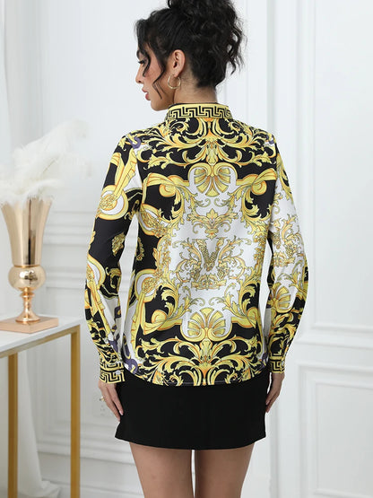 Fashion France style ladies shirts New elegant Women Blouses Fashion printed Long Sleeve Button-Down Tops blusa mujer