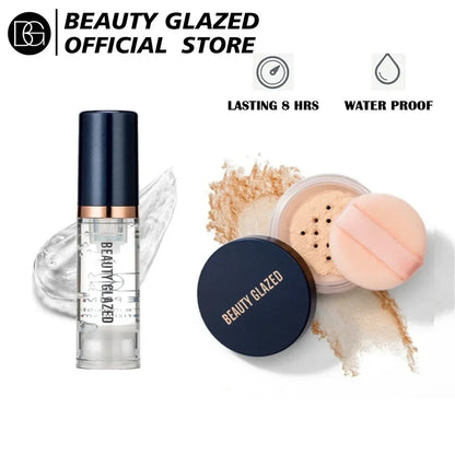 BEAUTY GLAZED Face Makeup Set,Primer+Loose Powder,Oil-Control,Waterproof,Long Lasting,Invisible Pore Smooth,Setting Powder